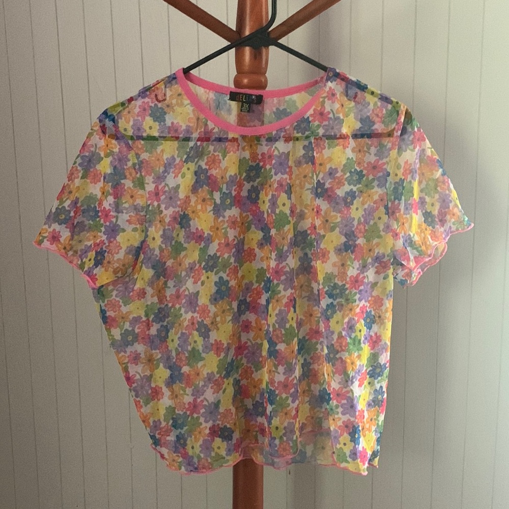 Summer Delia’s Pastel Floral 3x Mesh Shirt